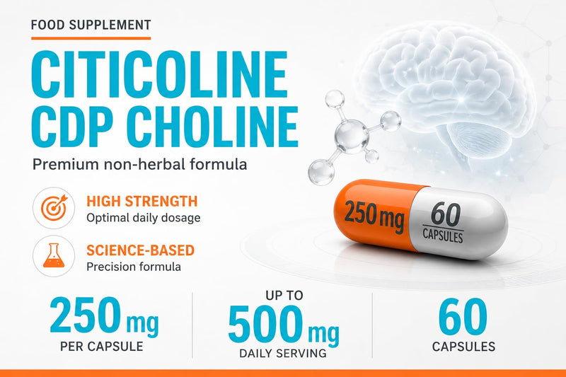Hepatica Citicoline (CDP-Choline) 250mg | Source of Choline | 60 Vegan Capsules | 2-Month Supply | 3rd Party Lab Tested
