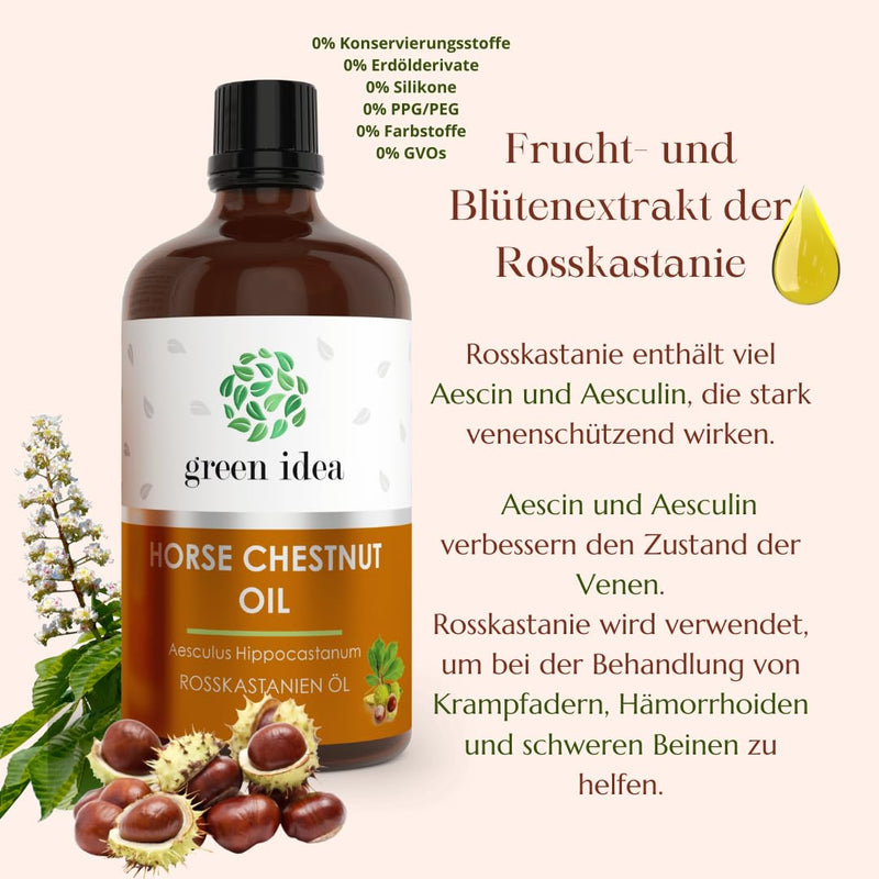 [Australia] - Green idea | HORSE CHESTNUT OIL for varicose veins, hemorrhoids, severe leg syndrome | Vein protective effect | with horse chestnut seed and flower extract - hemorrhoid oil 100 ml 