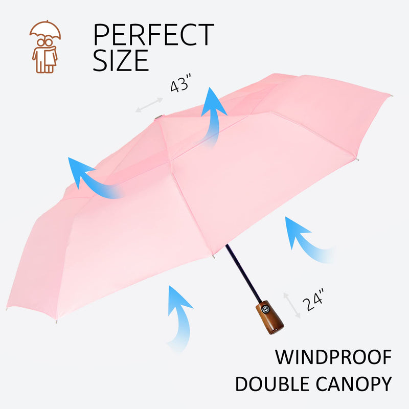 NEW 2 PCS Windproof Strong Umbrellas for Rain Compact Black Umbrella and Pink Premium Umbrella for Women and Men Automatic Open Close Umbrella Folding Sun Umbrella UV Protection - Bundle