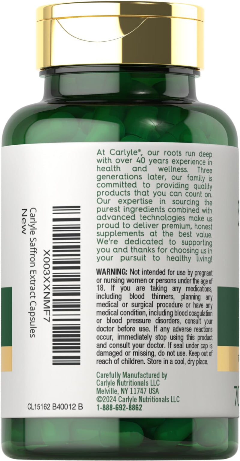 Carlyle Saffron Extract Supplement | 70 Capsules | Pills for Adults | Non-GMO & Gluten Free