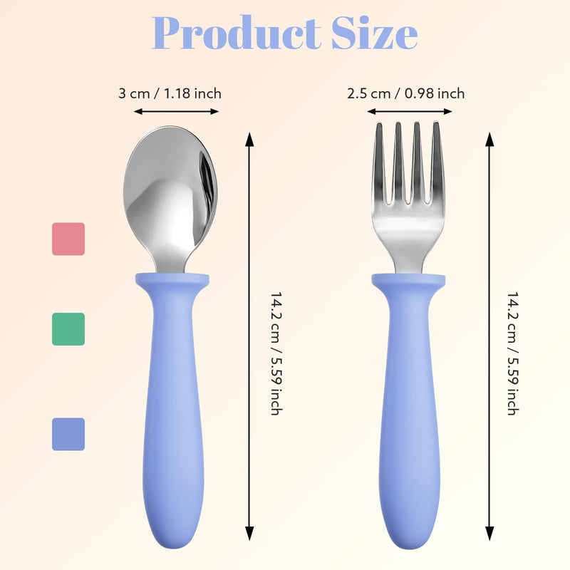 [Australia] - Pimoys 6 Pieces Toddler Utensils Forks and Spoons,Kids Silverware Set with Plastic Handle Stainless Steel Toddler Silverware,Dishwasher Safe blue/green/pink 