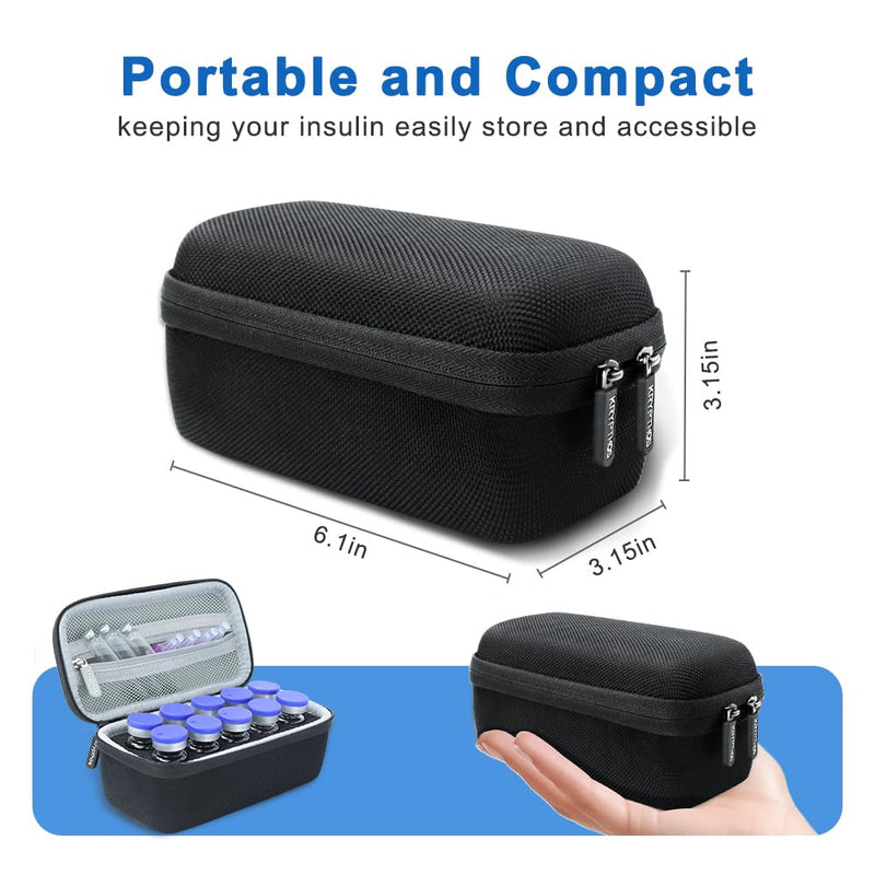 [Australia] - Krypthos 10 Slots Insulin Vial Protector Case, Insulin Vial Organizer Bag for Diabetics Standard 1ml 3ml 5ml and 10ml Vials, Insulin Carrying Case Fridge Holder Storage Holder, No Ice Pack Black-10 Slots 
