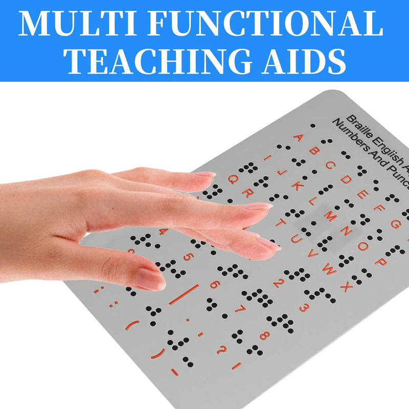 Braille Alphabet Board, Aluminum Braille Learning Board with Raised Dots, Portable Alphabet Chart for Visually Impaired Products, Gifts for Blind People Education Beginners Teaching Aid (Sliver)