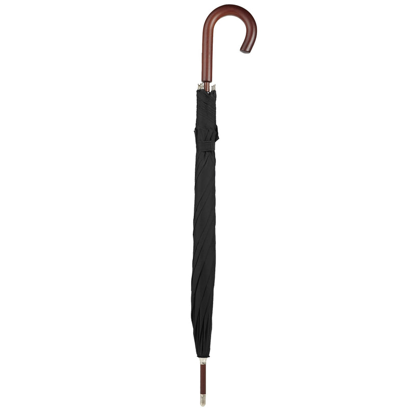Totes Auto Open Water Repellent Stick Umbrella with Classic Wood J Hook Handle Black One Size