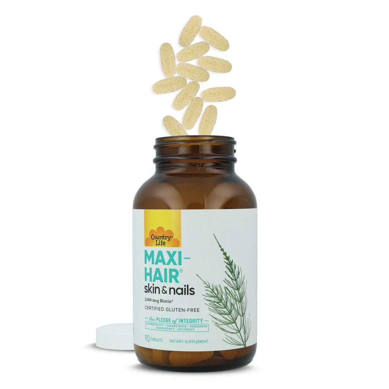 Country Life Maxi-Hair-Skin & Nails-2,000 mcg of Biotin, PABA Free, 90 Tablet