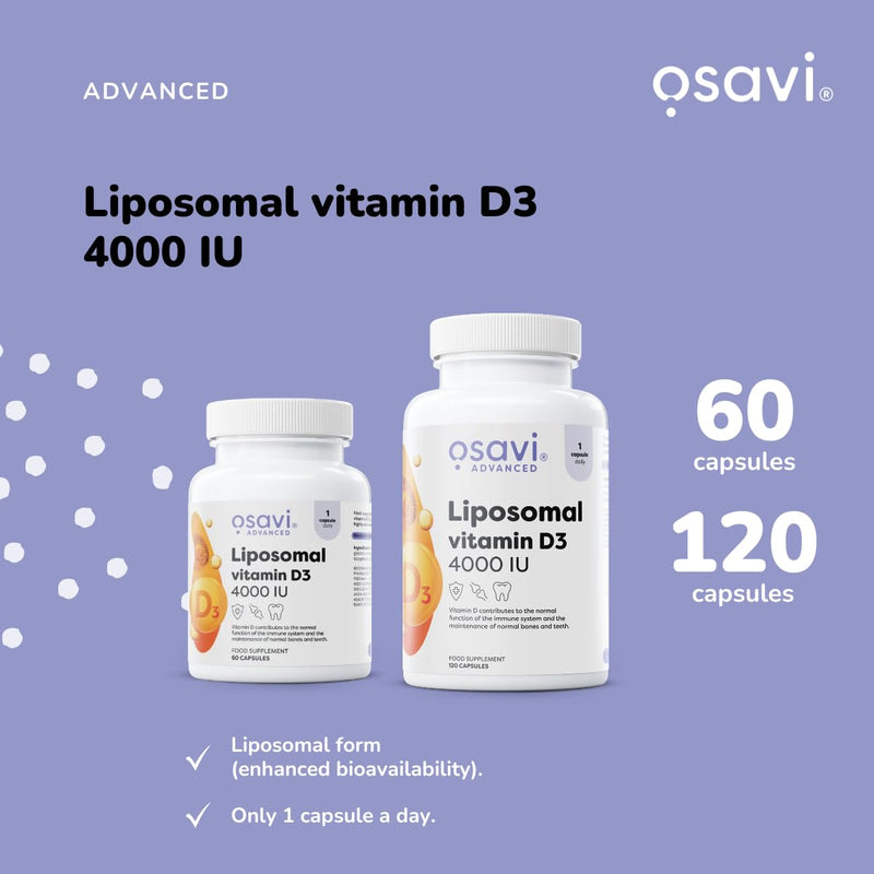 Osavi Liposomal Vitamin D3 4000 IU – 60 Vegan Capsules | Liposovit®-D3 Capsules | High Absorption & Gentle on Stomach | Supports Immune System, Bones, Teeth & Muscle Function