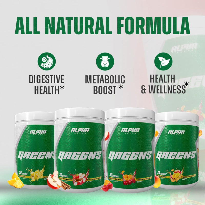 Alpha Supps - Alpha Greens Supplement | Fruit & Vegetable Superfood Powder | Over 40 Natural Plant Based Ingredients | Prebiotic & Probiotic Digestive Support Blend - 30 Servings (Orange Cherry) Orange Cherry