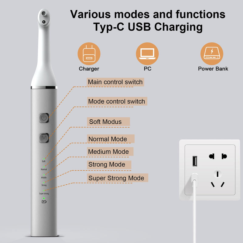[Australia] - Tooth Polisher and Plaque Remover, Teeth Cleaning Tools for Cleaning and Polishing of Tooth, Dental Cleaning Tools for Brighten and Polish Teeth with 5 Brush Heads, 4 Speed Modes and 3 Polish Pastes Silver-white 