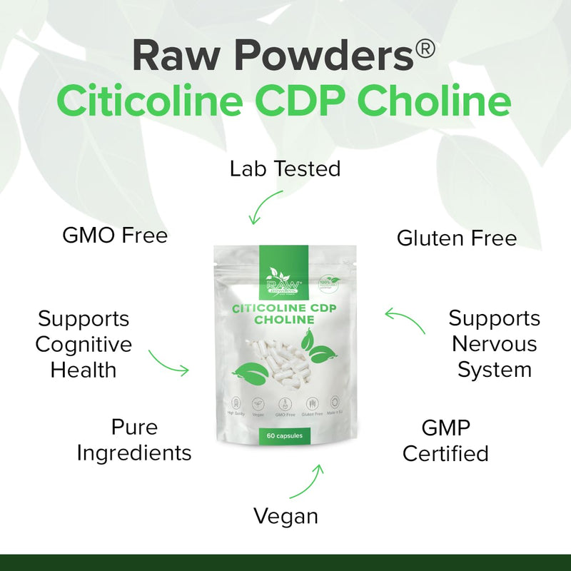 Citicoline CDP-Choline 250mg Capsules, 60 Capsules – Cognitive Function & Mental Performance Support – Vegan, GMO & Gluten Free – Raw Powders