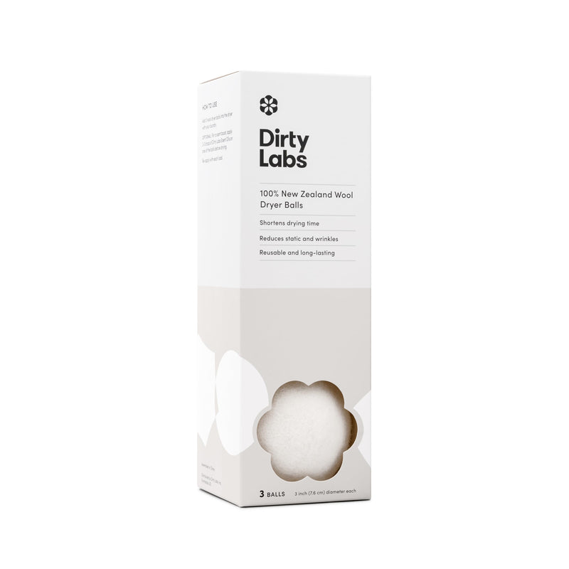 Dirty Labs | 100% New Zealand Wool Dryer Balls | 3 Balls | Shorten Drying Time | Reduce Static & Wrinkles | Dryer Sheet & Fabric Softener Alternative New Packaging