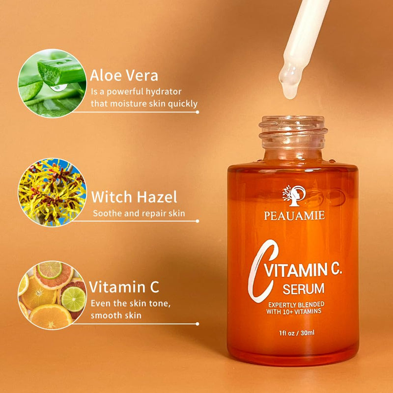 Peauamie Vitamin C Serum for Face Anti Aging with 2% Hyaluronic Acid and 1% Retinol Ferulic Acid,Moisturizer for Fine Lines and Wrinkles 1 Fl Oz x 2 Pack 1 Fl Oz (Pack of 2)
