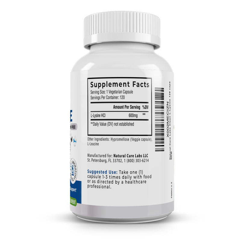 [Australia] - Clean L-Lysine 600mg, 120 Capsules | Vegan, Non-GMO, & Gluten Free 120 Count (Pack of 1) 