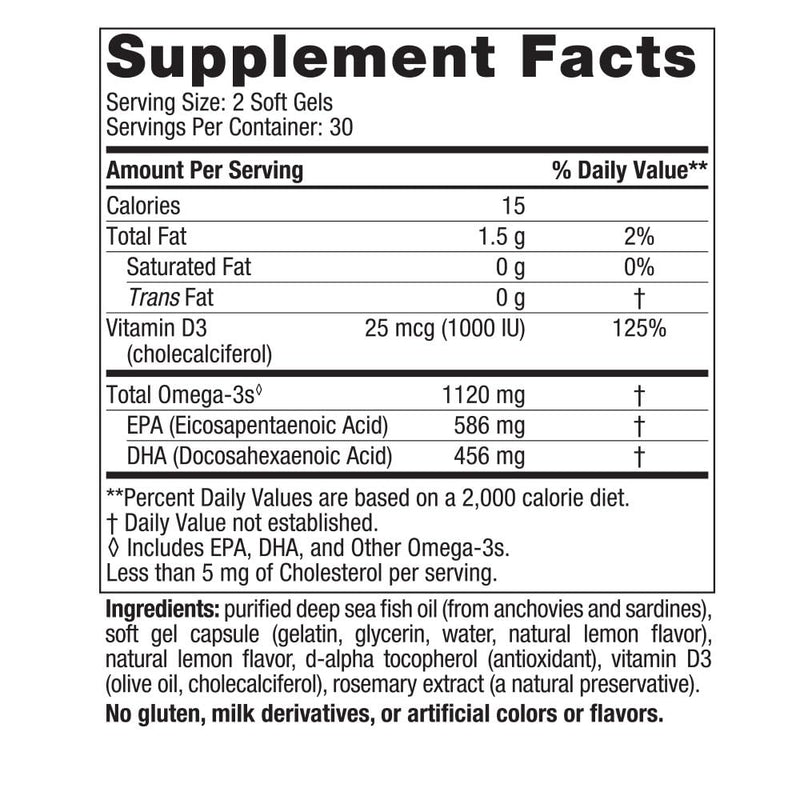 [Australia] - Nordic Naturals Ultimate Omega 2X Mini D3, Lemon Flavor - 1120 mg Omega-3 + 1000 IU Vitamin D3-60 Mini Soft Gels - Omega-3 Fish Oil - EPA & DHA - Promotes Brain & Heart Health - 30 Servings 