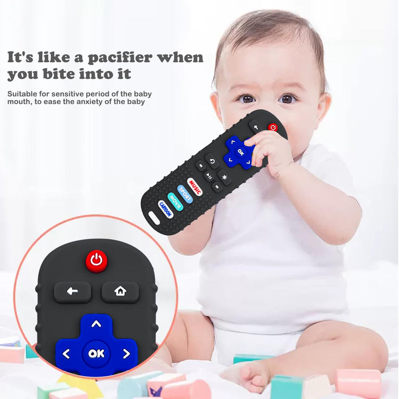 [Australia] - 2-Pack Baby Remote Control Teether Toy for Babies 6-36 Months Silicone Baby Teething Toys Boys Girls Baby Teething Toys (Black + Gray) Black + Gray 