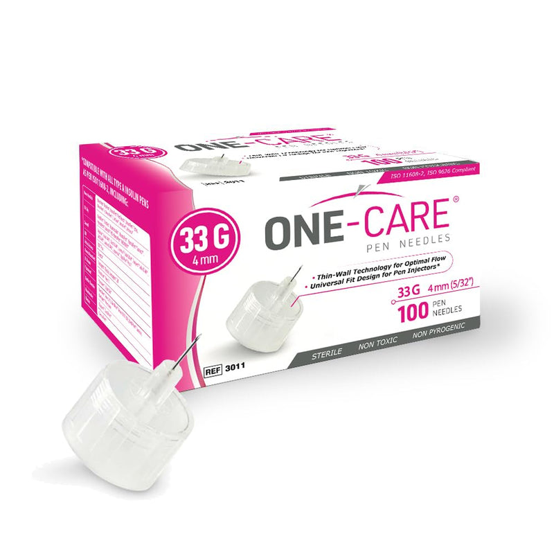 [Australia] - ONE-CARE Insulin Pen Needles 33G x 4mm (5/32''), Box of 100, Universal Fit 