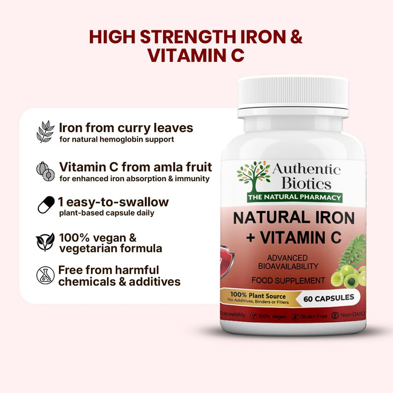 Iron & Vitamin C Supplement | 60 Vegan Capsules | Plant-Based Iron from Curry Leaves & Vitamin C from Amla | Supports Energy, Immunity & Reduces Tiredness | 4 Month Supply 2