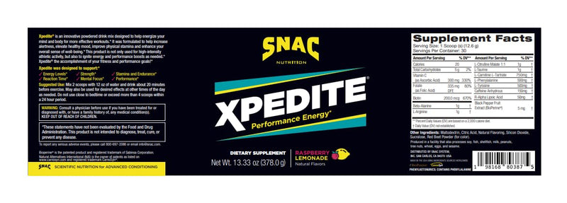 SNAC XPEDITE Pre-Workout Powder for Men & Women, Raspberry Lemonade, 30 sv
