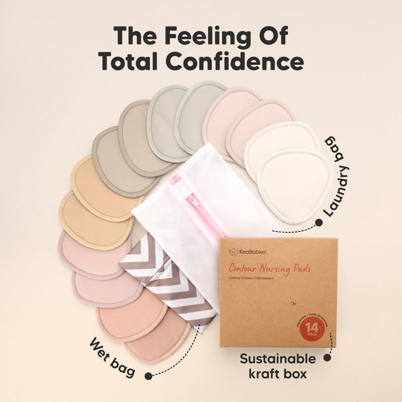 [Australia] - 14-Pack Organic Nursing Pads - Washable Breast Pads for Breastfeeding, Nursing Bra Nipple Pads for Breastfeeding, Pumping Bra Reusable Breast Pads, Maternity Breastfeeding Bra Pads (Neutrals, L 4.8") Neutrals Large 4.8" 