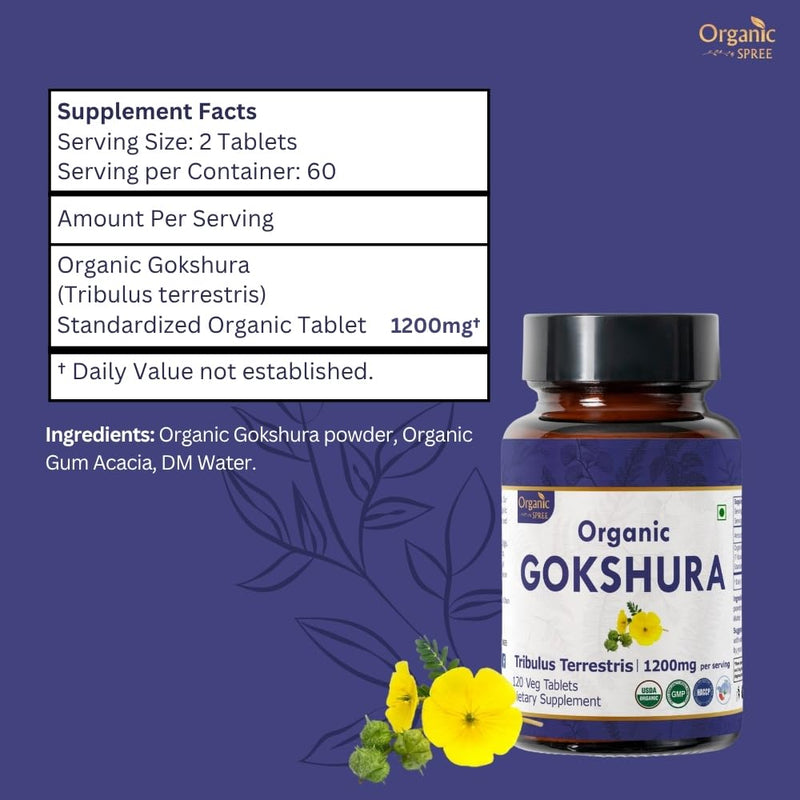 [Australia] - Gokshura 120 Tablets | Tribulus Terrestris (Gokshura) | USDA Organic Certified| Supports Immunity and Strength | Organic and Natural 120tab 120 Count (Pack of 1) 
