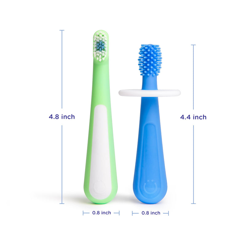 Ubbi Grow with Me Toothbrush Training Set for Babies and Toddlers, Includes One 360° Food-Grade Platinum Silicone and One Soft Bristled Toothbrush, Polaris Blue and Zest Green Grow With Me Toothbrush Set, Polaris & Zest