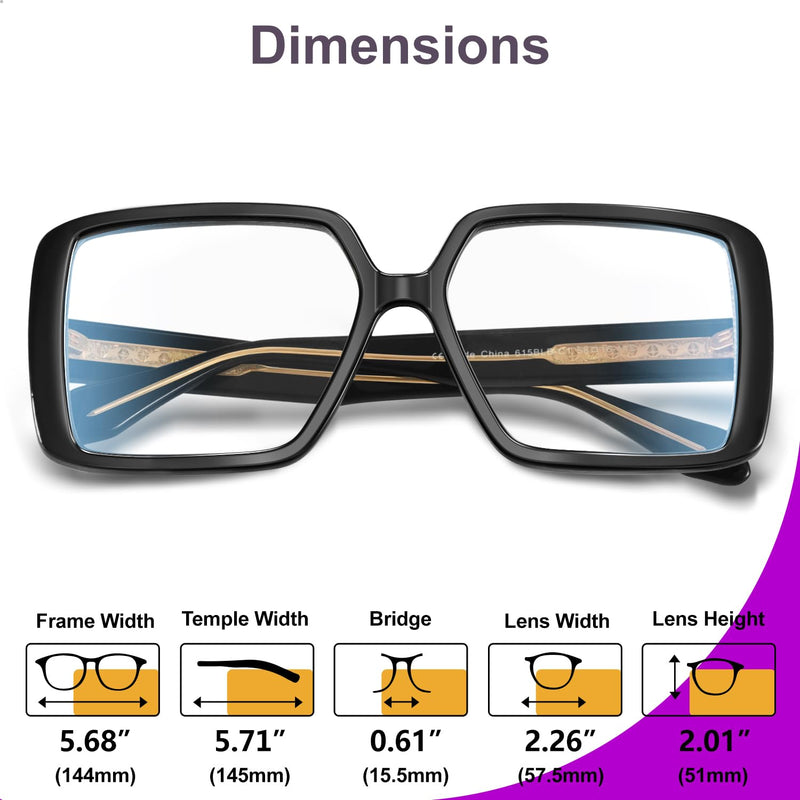 [Australia] - VISOONE Oversized TR90 Blue Light Blocking Glasses Fashion Accessories Non Prescription for Women Harvard Black Clear 