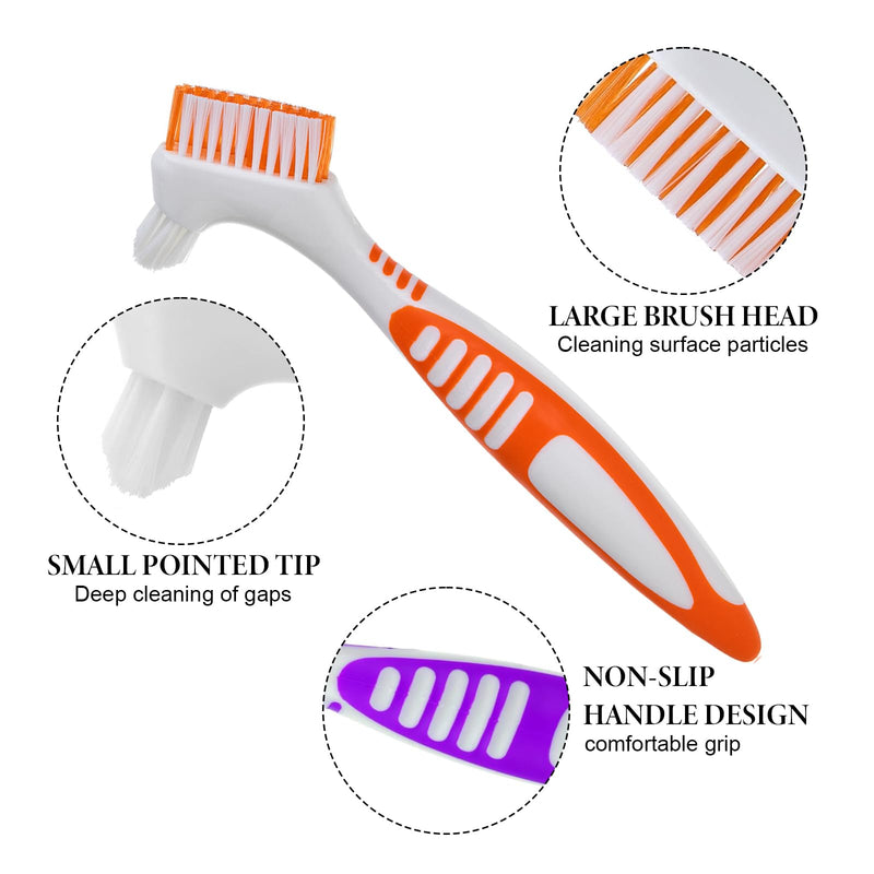 [Australia] - Denture Toothbrush Pack of 4 Toothbrush for Dentures Portable Denture Brush Double Head Multi-Layer Bristles Dentures for Cleaning Dentures (Blue Green Purple Orange) 