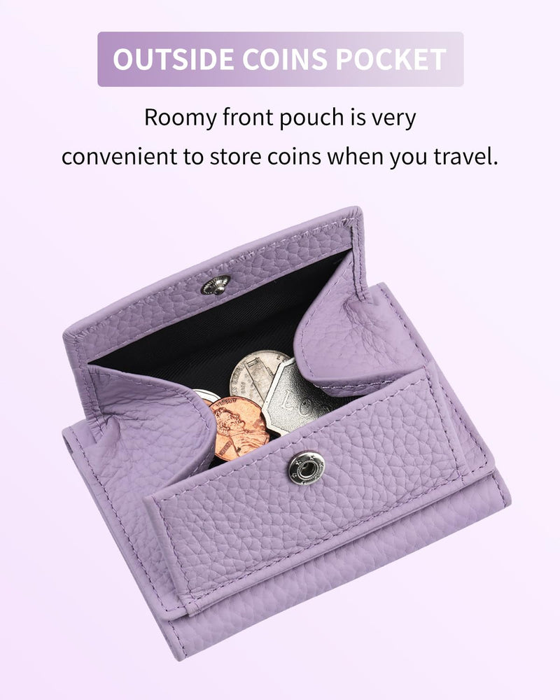 Karmiir RFID Blocking Small Leathear Coin Wallet & RFID Blocking Leather Passport Wallet, Light Purple(Same Color&Material)
