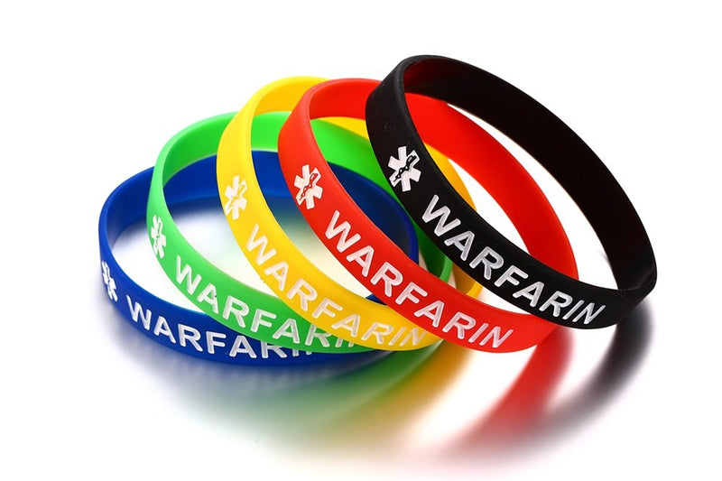 [Australia] - 5 Pcs Medical Alert Silicone Bracelets Wristband for Men Women Type 1/2 Diabetes Warfarin Blood Thinner,7.5" 