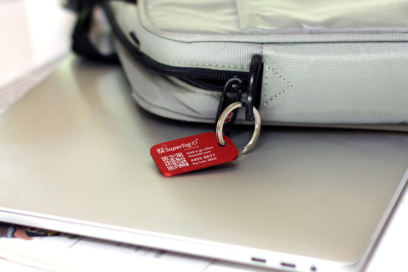 Dynotag® Sentry Series Solid Metal Web Enabled Smart Luggage ID Tag + Keychain Tag (Red Bundle)