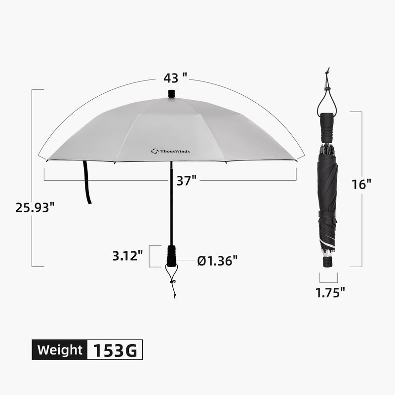 Thous Winds 5.4oz Ultralight Hiking Umbrella - 43" Hands-Free Compact Umbrella, Carbon Fiber & Aluminum, UPF 50+ Sun & Rain Protection, for Hiking, backpacking, Trekking, Travel, and Outdoor