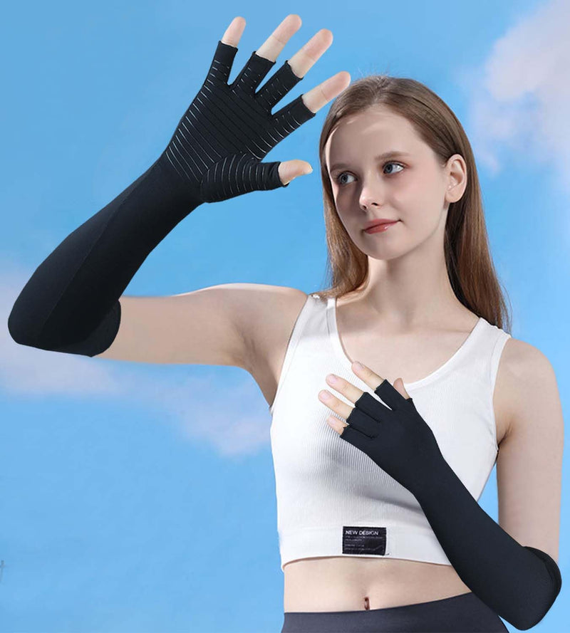 [Australia] - Copper Long Arthritis Gloves,Long Wrist Compression Arm Sleeve Carpal Tunnel Gloves, Fingerless Hand Compression Gloves for Men Women Computer Typing, RSI, Support Hands Wrist &Arms - 1 PAIR (Medium) Medium Black 