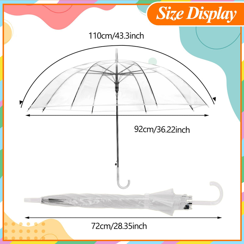 Clear Umbrella Bulk Colorful Transparent Rain Umbrellas Windproof Waterproof with J Hook Handle for Wedding Party Photography Outdoor Travel Gift White 6