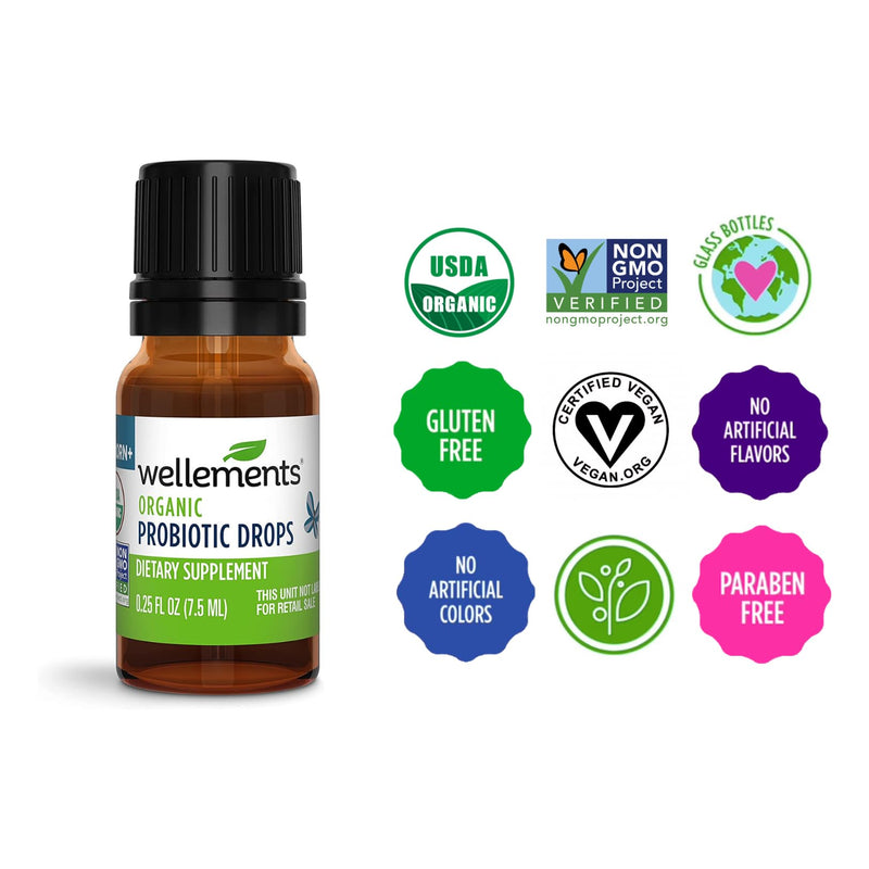 [Australia] - Wellements Organic Baby Probiotic Drops | Digestive and Immune Support for Infants and Toddlers | Essential Support for Baby Gut Health | USDA Organic | Preservative Free | 0.25 Fl Oz | Newborn+ 