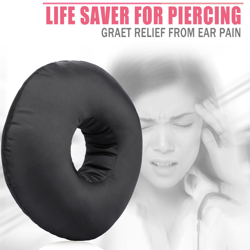 [Australia] - Satin Ear Piercing Pillow for Side Sleepers Silky Piercing Pillows with Ear Hole Support Head Ear Pain Sore Relief Pressure Sore Cushion Guard Black 