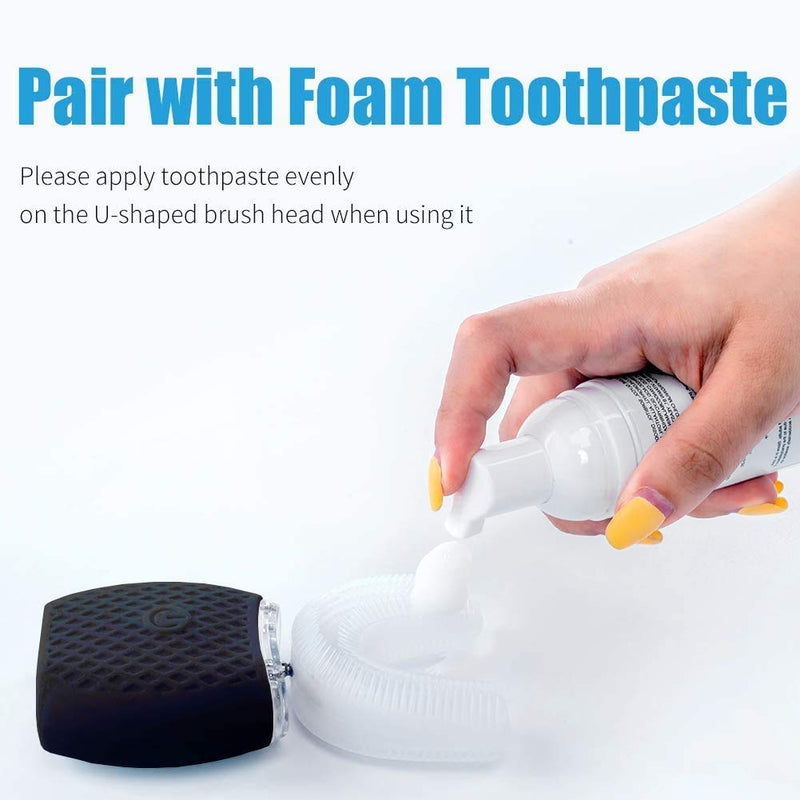 Maybuy Ultrasonic Automatic Toothbrush, Ultrasonic U-Shaped Toothbrushes for Adult, 360° Electric Sonic Tooth Brush with Automatic Timer, Wireless Charging Teethbrush Kit for Travel Or Home (Black)