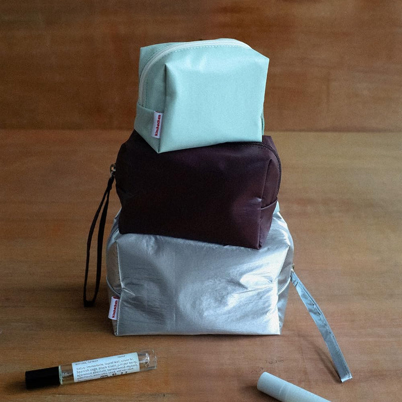 Soft Square Pouch | Lightweight Nylon Cosmetic & Accessory Bag with Strap | 3 Sizes 3 Colors (Brown, S+M+L SET (3 Pcs)) Brown S+M+L SET (3 Pcs)