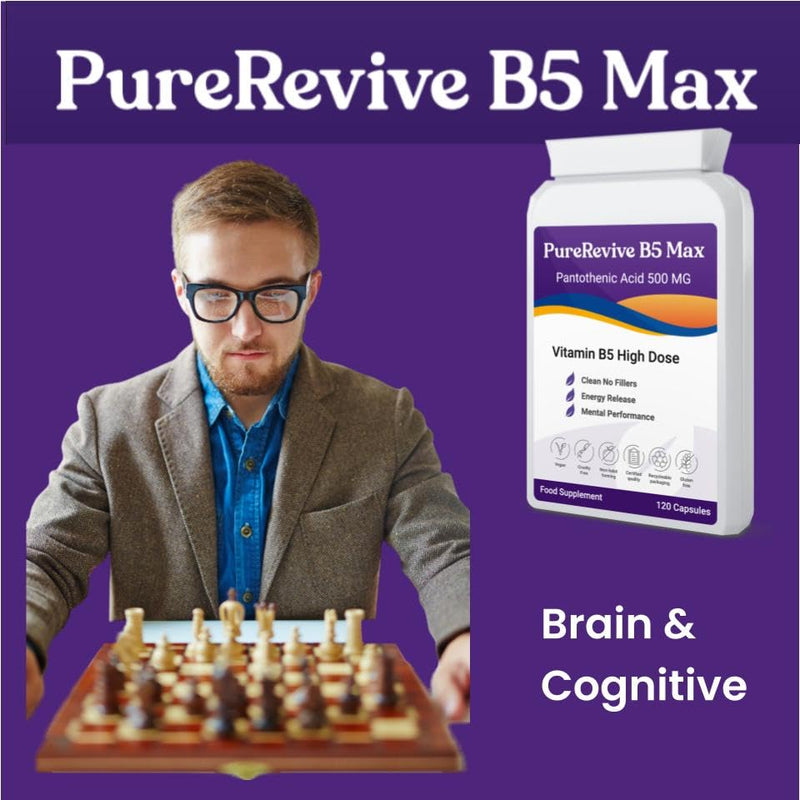 PureRevive High-Potency Vitamin B5 500mg - Advanced Pantothenic Acid Formula for Enhanced Metabolism, Skin & Joint Support | Non-GMO, Gluten-Free | Made in UK (60) 60