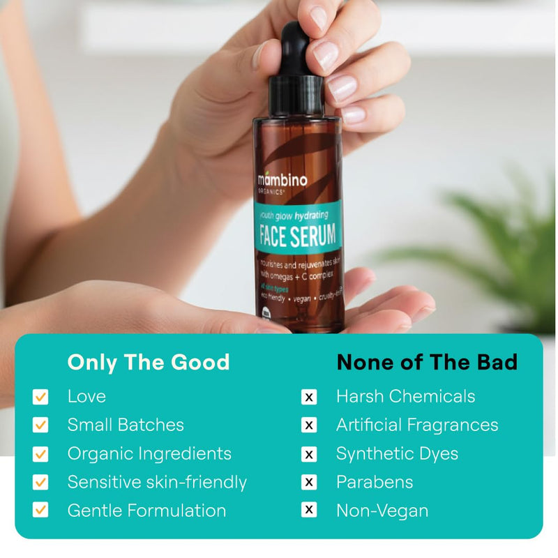 Mambino Organics Youth Glow Hydrating Serum, Vitamin C Face Serum with Marula, Rosehip Oil, Revitalizing Skin, Fades Dark Spots, Smooths Texture, Organic, Vegan, Skin Care, 1 fl oz, 2-Pack All Skin Types 1 Fl Oz (Pack of 2)