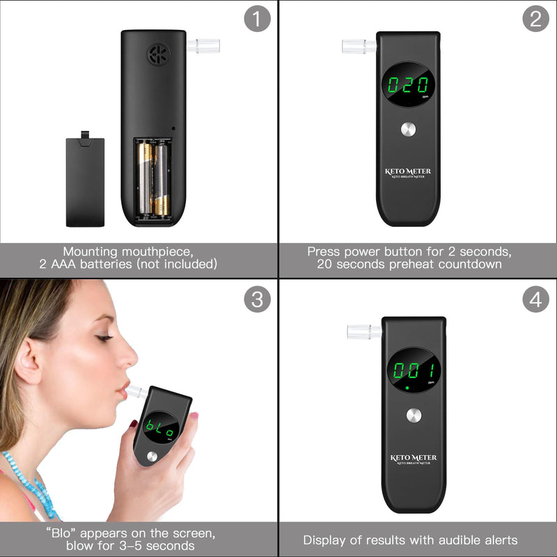 [Australia] - Ketone Breath Home Monitors Analyzer Professional Ketone Breath Testing & Monitoring - Portable Breath Ketosis Meter Digital Ketosis Breathalyzer for Testing ketosis with 10 Mouthpieces Black 