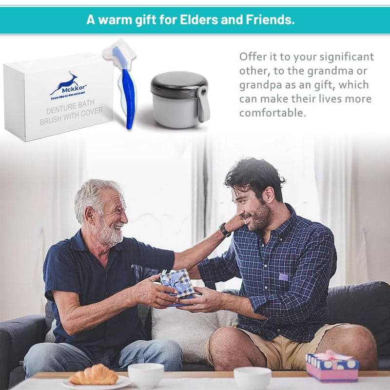 [Australia] - Denture Case with Denture Brush, No Leak Denture Bath Box, Denture Travel Case, Denture Cup with Basket for Soaking Dentures (grey) grey 