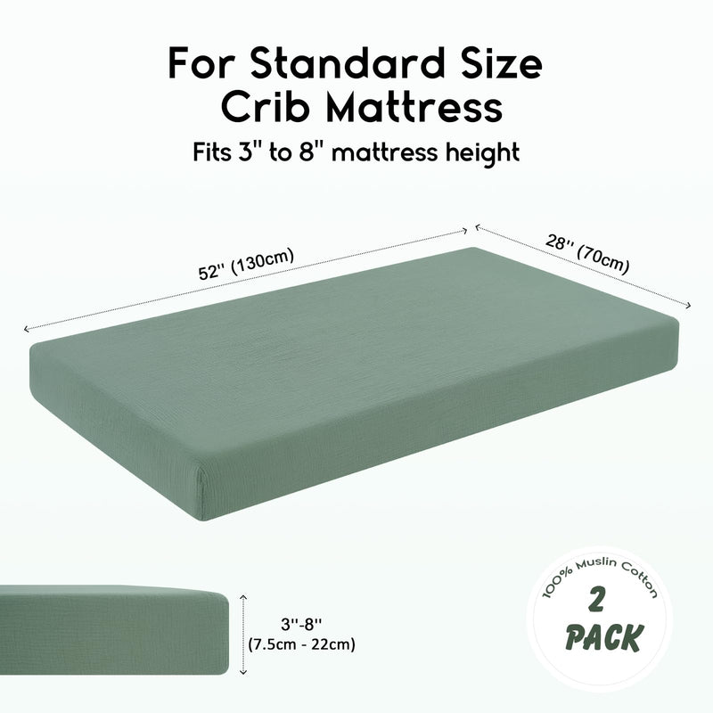 [Australia] - Yoofoss Muslin Crib Sheets for Boys Girls 100% Cotton Fitted Baby Crib Sheet 2 Pack Soft and Breathable for Standard Crib Mattress & Toddler Mattress 52"x28" Apricot&Green Cream&green 52"x28" 