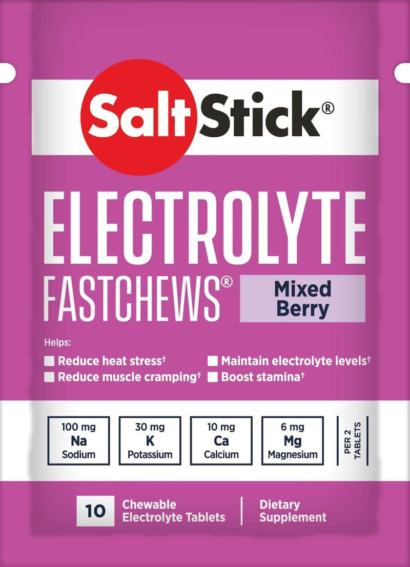 SaltStick FastChews – Electrolyte Chewable Tablets – 4 Test Pack (4 Bags, 10 Tablets Each) – Assorted Flavours