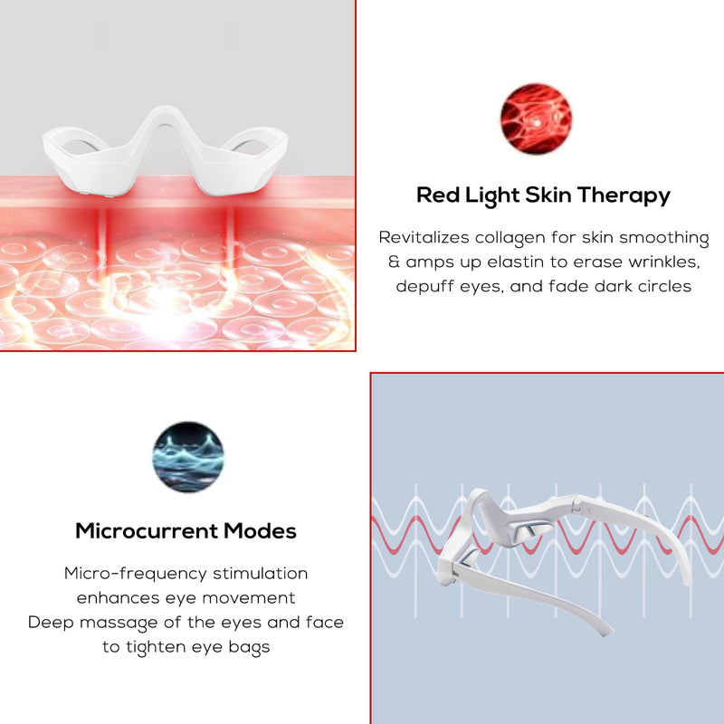 Under Eye Red Light Therapy Glasses - LED Eye Massager for Dark Circles, Puffiness, Wrinkles & Eye Strain Relief | Under Eye Red Light Therapy Device