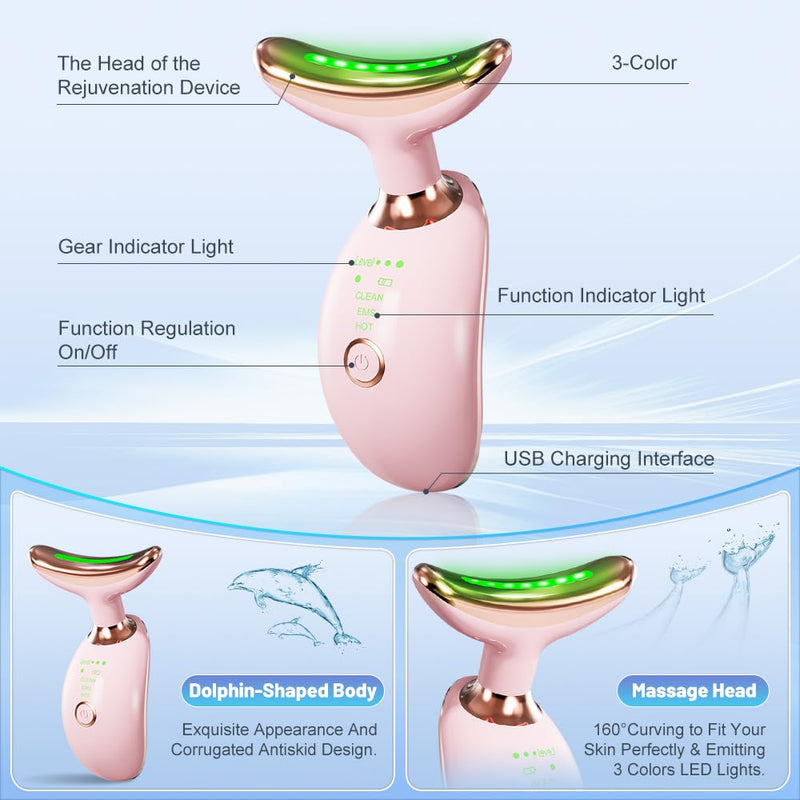 Face and Neck Massager Tool, 3 Color LED Red-Light-Therapy Wand for Skin Care