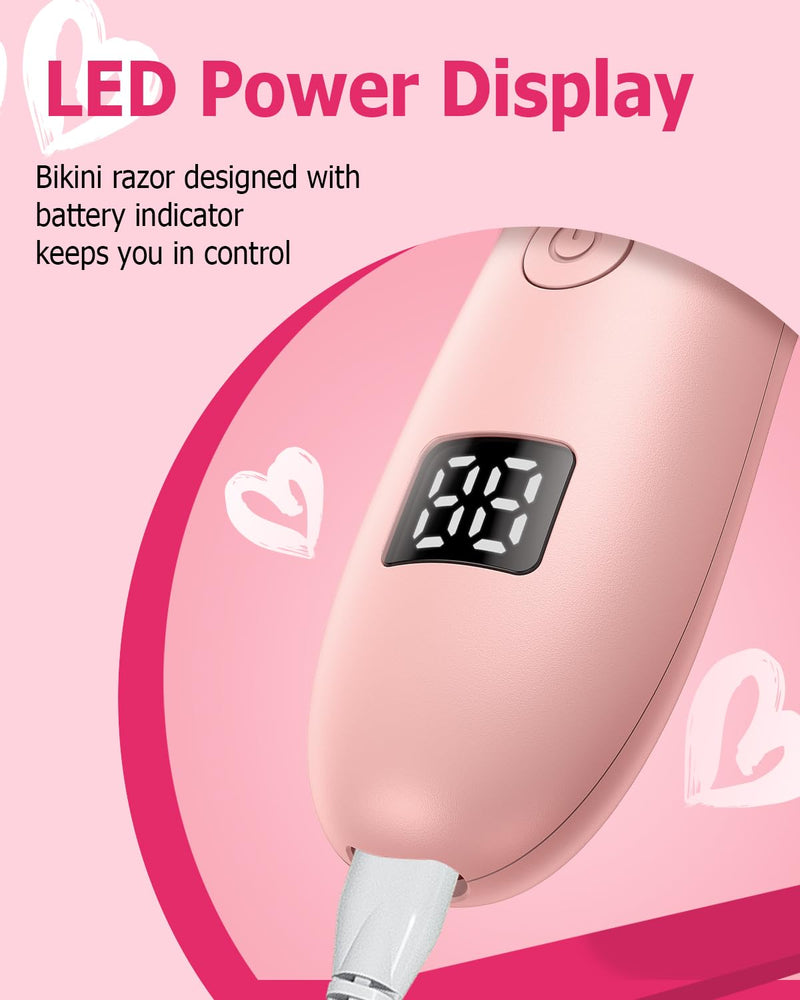 [Australia] - 2in 1 Bikini Trimmer Electric Razors for Women with LED Light，Rechargeable Body Pubic Hair Trimmer Women with LCD Display, Lady Shaver for Leg/Arms/Bikini,Waterproof, Gift for Woman 