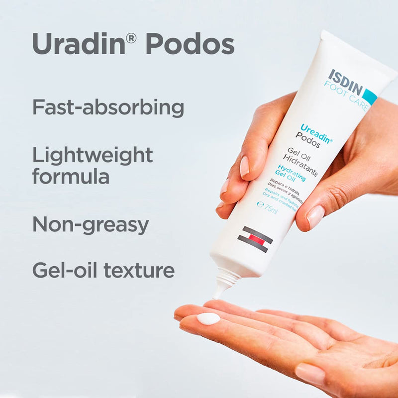 ISDIN Uradin Podos Foot Cream, 10% Urea, Repairs Cracked Feet, 2.5 fl oz | Fast Absorbing & Lightweight Formula, Hydrates Dry Feet, Exfoliates Thick Skin, Non-greasy, Dermatologist Recommended