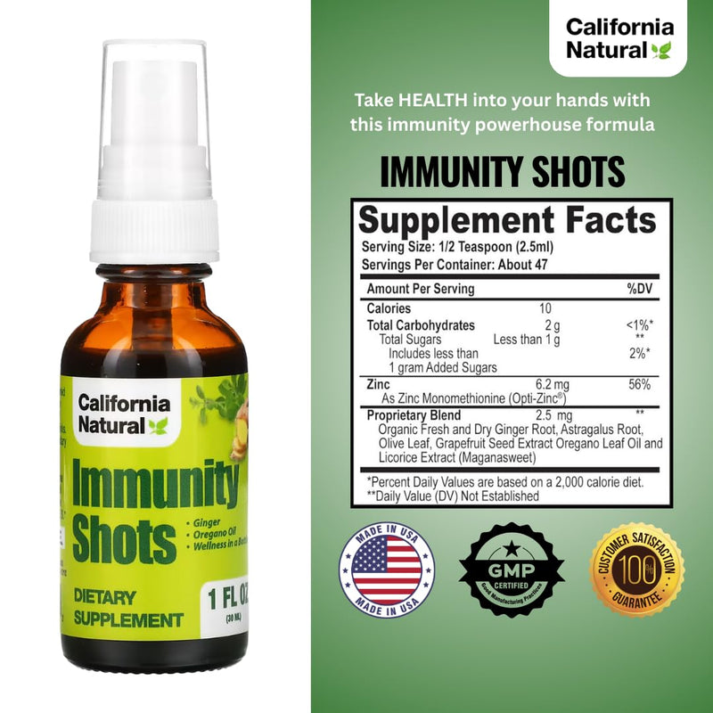 [Australia] - California Natural Immunity Shots 1oz Bottle, Organic Ginger Root, Oregano Oil - Potent & Pure Immune System Booster - Immune System Support & Wellness Shot (Pack of 1) 