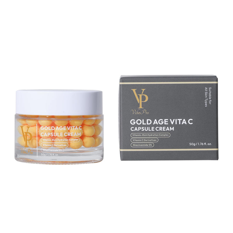 VP Gold Age Vita C Capsule Cream, Vitamin C & Niacinamide Face Moisturiser, Hydrating Glow Cream with Capsule Formula, Lightweight Daily Skincare, Korean Skincare, 50g Yellow 1 Unscented