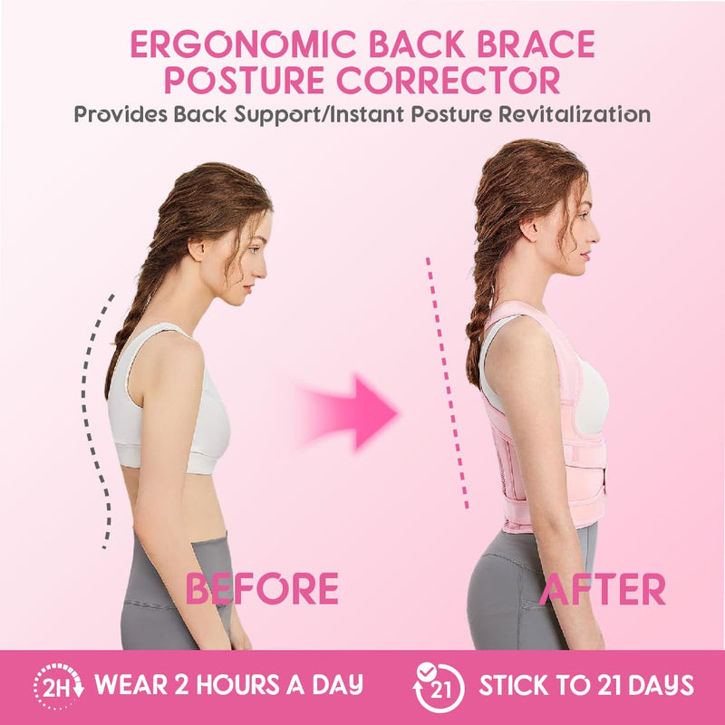 [Australia] - Posture Corrector for Women & Men – Adjustable Back Brace with Full Back Support, Shoulder Straightener for Spine Alignment, Scoliosis, Hunchback & Back Pain Relief (Pink,Medium) Pink Medium 