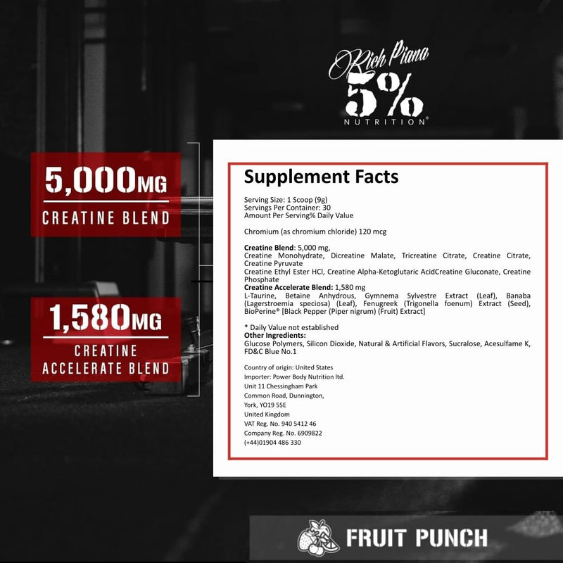 5% Nutrition CreaTEN Creatine Complex + Accelerators | Flavored Creatine Powder for Muscle Gain | Max Power, Strength, Endurance, & Recovery (225 g, Blueberry Lemonade)